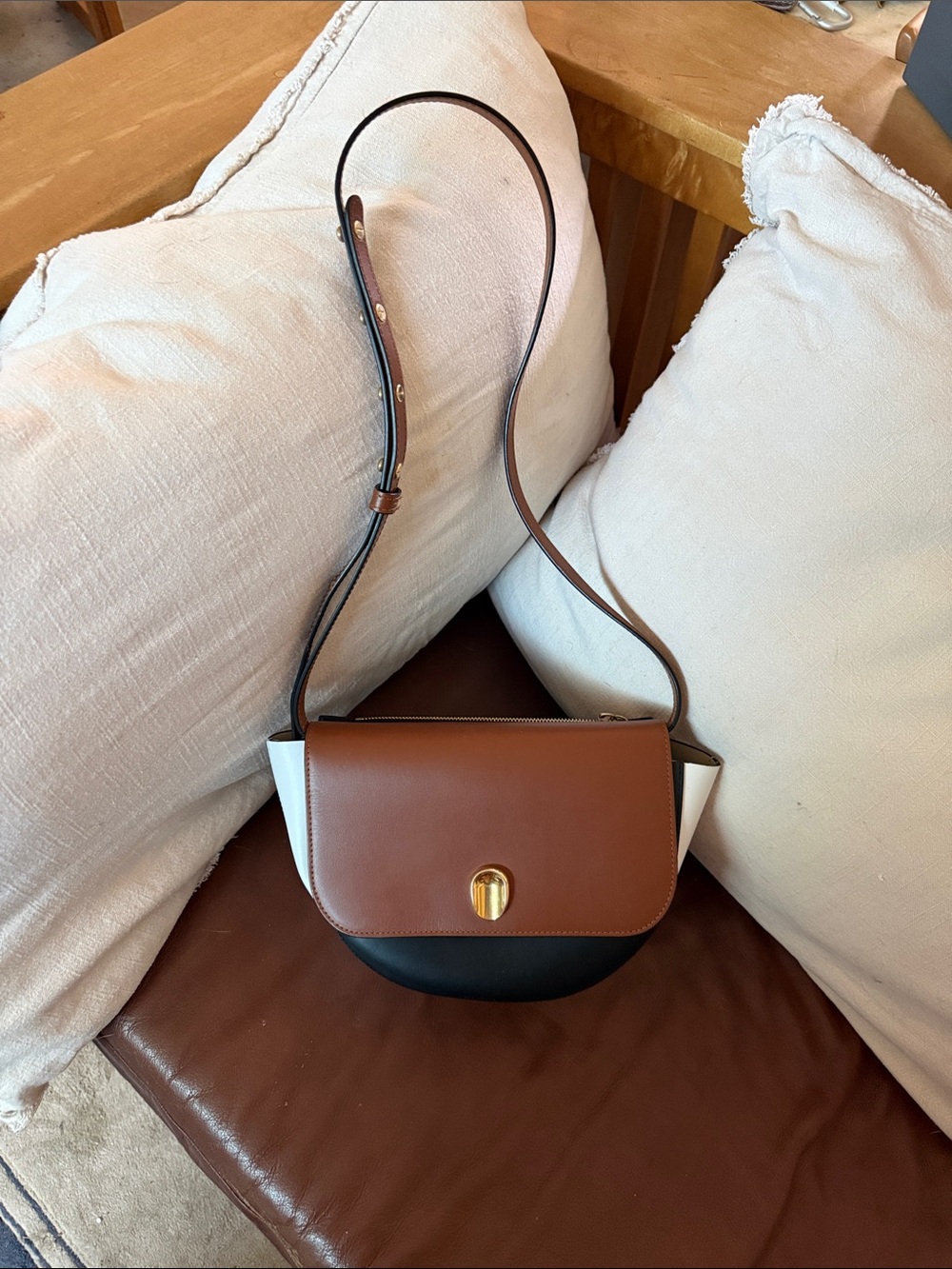Wandler Billy Three-Tone Leather Crossbody — Brown, Black & White